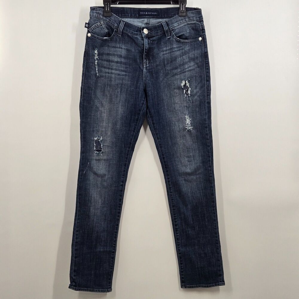 ROCK & REPUBLIC Jeans Womens Size 12 M, Distressed, Skinny , Embellished, Berlin